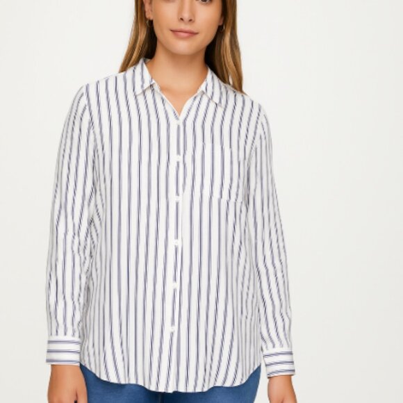 Sunday Best Aritzia SZ S White With Blue Stripes Soft Button Down Shirt - Picture 1 of 6